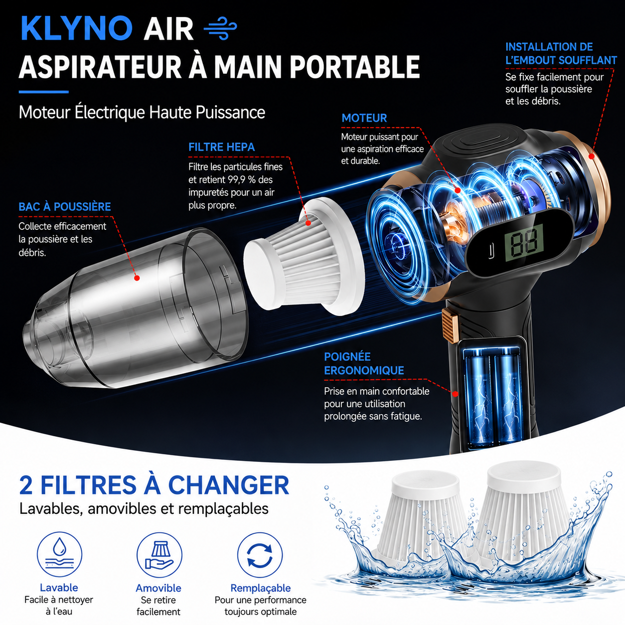 KLYNO AIR - Aspirateur de voiture sans fil